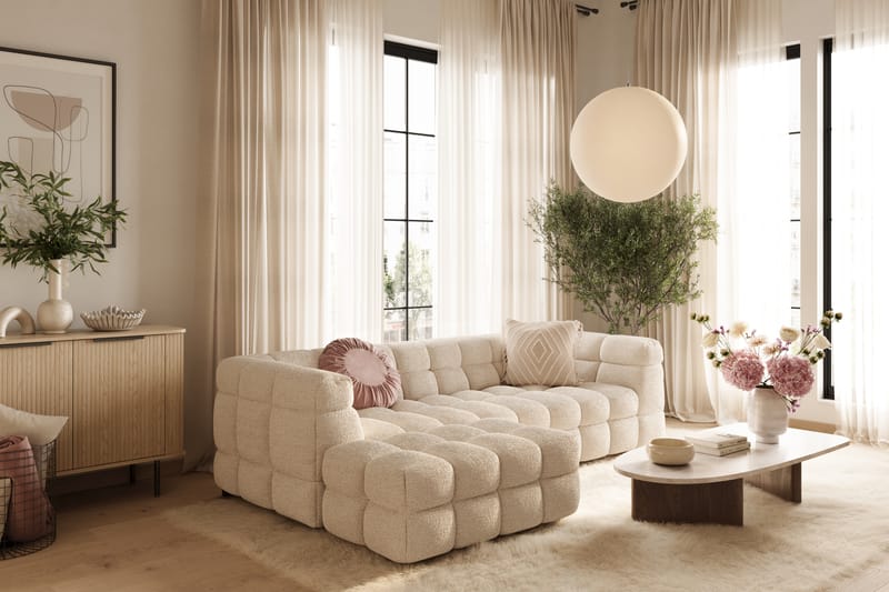 Elise Boblet Sofagruppe 3-personers Chaiselongsofa Venstre + Lænestol - Beige - Møbler - Sofaer - Sofagrupper