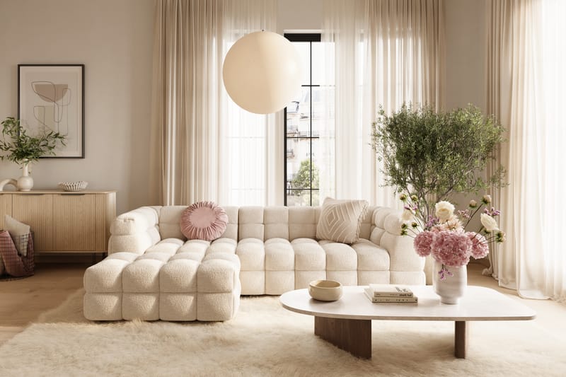 Elise Boblet Sofagruppe 3-personers Chaiselongsofa Venstre + Lænestol - Beige - Møbler - Sofaer - Sofagrupper