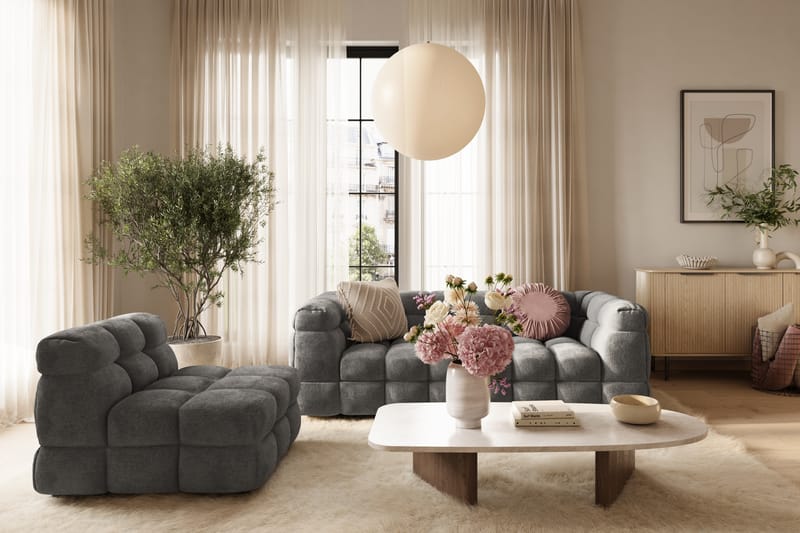 Elise Boblet Sofagruppe 3-personers Sofa + Lænestol - Mørkegrå - Møbler - Sofaer - Sofagrupper