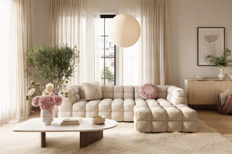 Elise Boblet Sofagruppe 3-personers Chaiselongsofa Højre + Lænestol - Beige - Møbler - Sofaer - Sofagrupper