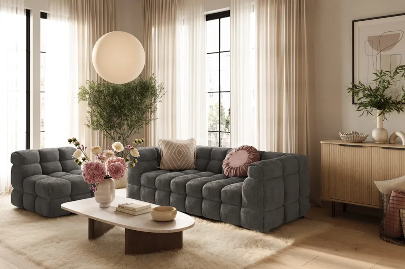 Elise Boblet Sofagruppe 3-personers Sofa + Lænestol - Mørkegrå - Møbler - Sofaer - Sofagrupper