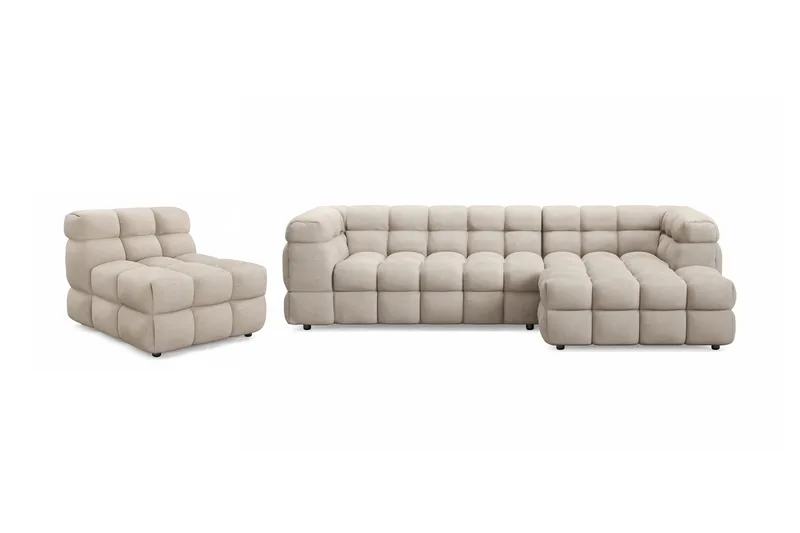 Elise Boblet Sofagruppe 4-personers Chaiselongsofa Højre + Lænestol, Beige