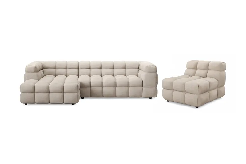 Elise Boblet Sofagruppe 4-personers Chaiselongsofa Venstre + Lænestol, Beige