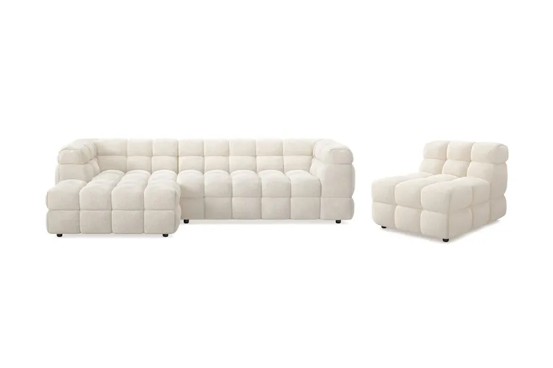 Elise Boblet Sofagruppe 4-personers Chaiselongsofa Venstre + Lænestol, Beige