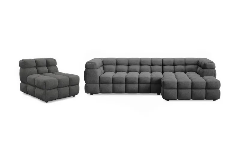 Elise Boblet Sofagruppe 4-personers Chaiselongsofa Højre + Lænestol, Mørkegrå