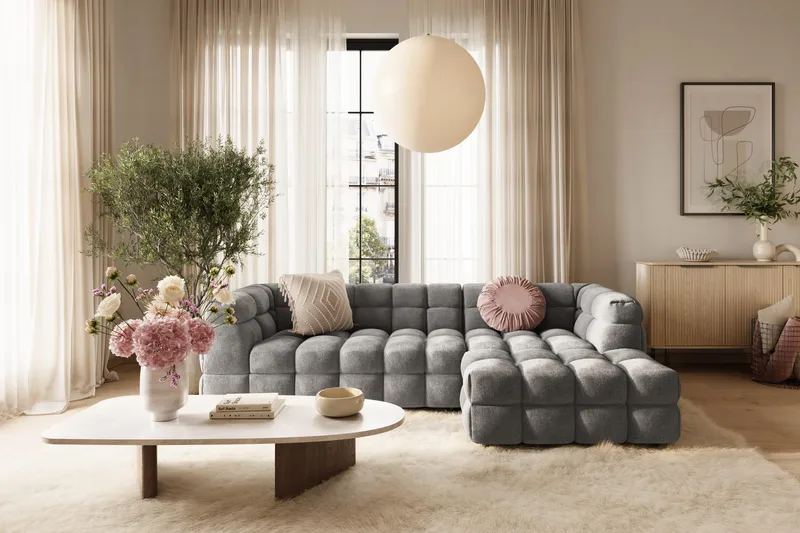 Elise Boblet Sofagruppe 4-personers Chaiselongsofa Højre + Lænestol - Mørkegrå - Møbler - Sofaer - Sofagrupper