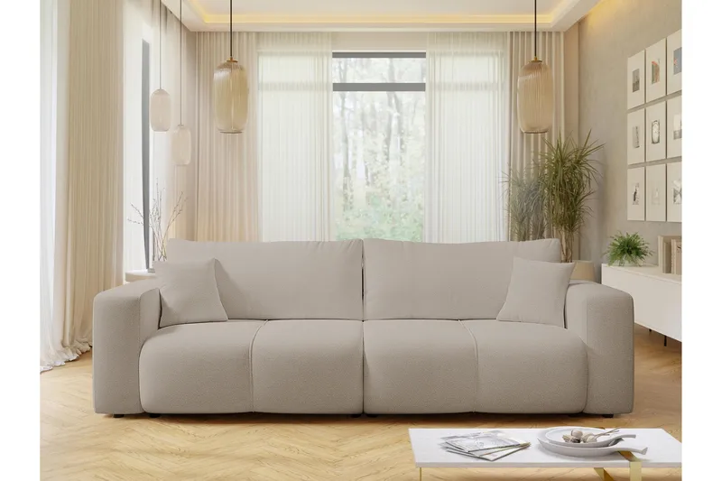 Flo Sovesofa 3-personers i Plys - Beige - Møbler - Sofaer - Sovesofaer