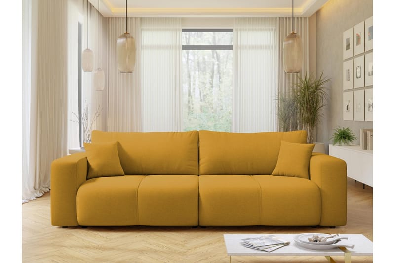 Flo Sovesofa 3-personers i Plys - Gul - Møbler - Sofaer - Sovesofaer