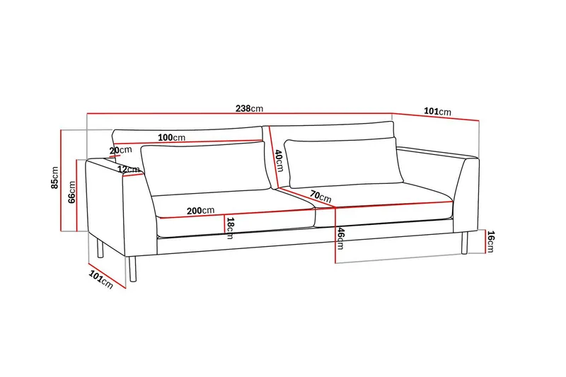 Florenz 3-personers Stofsofa - Beige - Møbler - Sofaer - 3 personers sofa