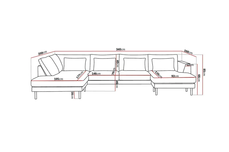 Florenz 4-personers Venstrevendt U-formet Sofa med Divan og Chaiselong i Chenille - Grå / Beige - Møbler - Sofaer - U Sofa