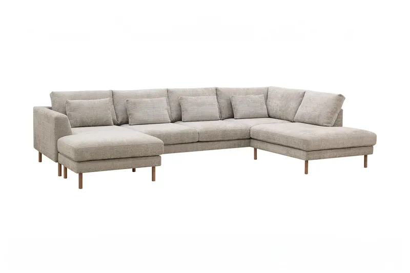 Florenz 4-personers Højrevendt U-formet Sofa med Divan og Chaiselong i Chenille - Grå / Beige - Møbler - Sofaer - U Sofa