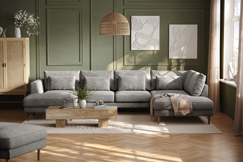 Florenz 4-personers Højrevendt U-formet Sofa med Divan og Chaiselong i Chenille - Lysegrå - Møbler - Sofaer - U Sofa