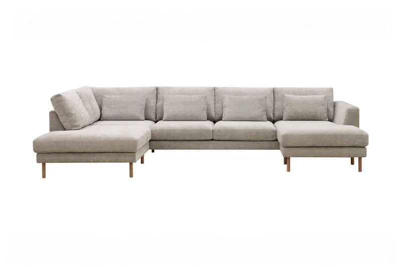 Florenz 4-personers Venstrevendt U-formet Sofa med Divan og Chaiselong i Chenille, Grå / Beige