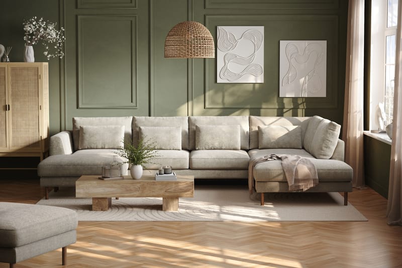 Florenz 4-personers Højrevendt U-formet Sofa med Divan og Chaiselong i Chenille - Grå / Beige - Møbler - Sofaer - U Sofa