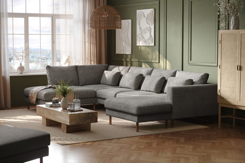 Florenz 4-personers Venstrevendt U-formet Sofa med Divan og Chaiselong i Chenille - Lysegrå - Møbler - Sofaer - Lædersofaer