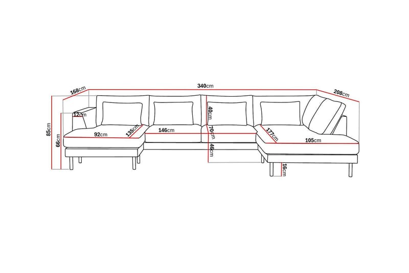Florenz 4-personers U-Sofa med Divan Venstre - Lysegrå - Møbler - Sofaer - U Sofa