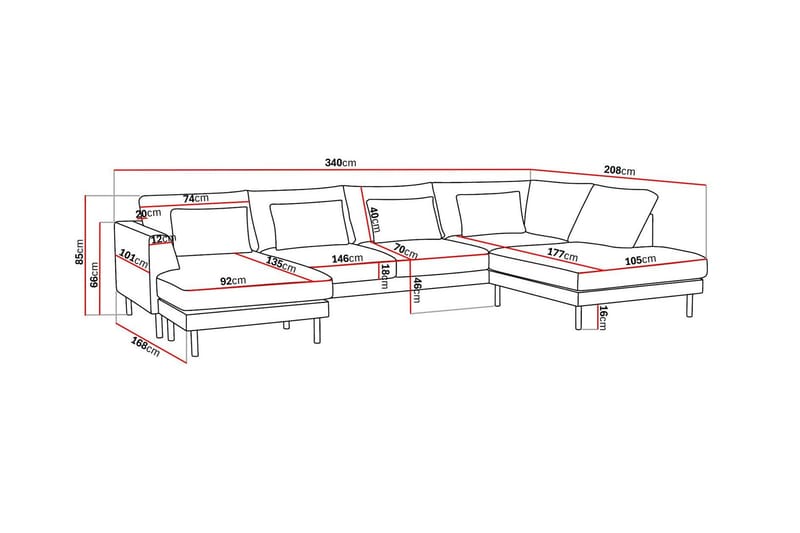 Florenz 4-personers U-Sofa med Divan Venstre - Lysegrå - Møbler - Sofaer - U Sofa