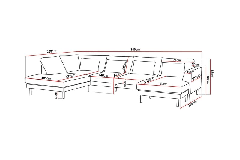 Florenz 4-personers Venstrevendt U-formet Sofa med Divan og Chaiselong i Chenille - Grå / Beige - Møbler - Sofaer - U Sofa