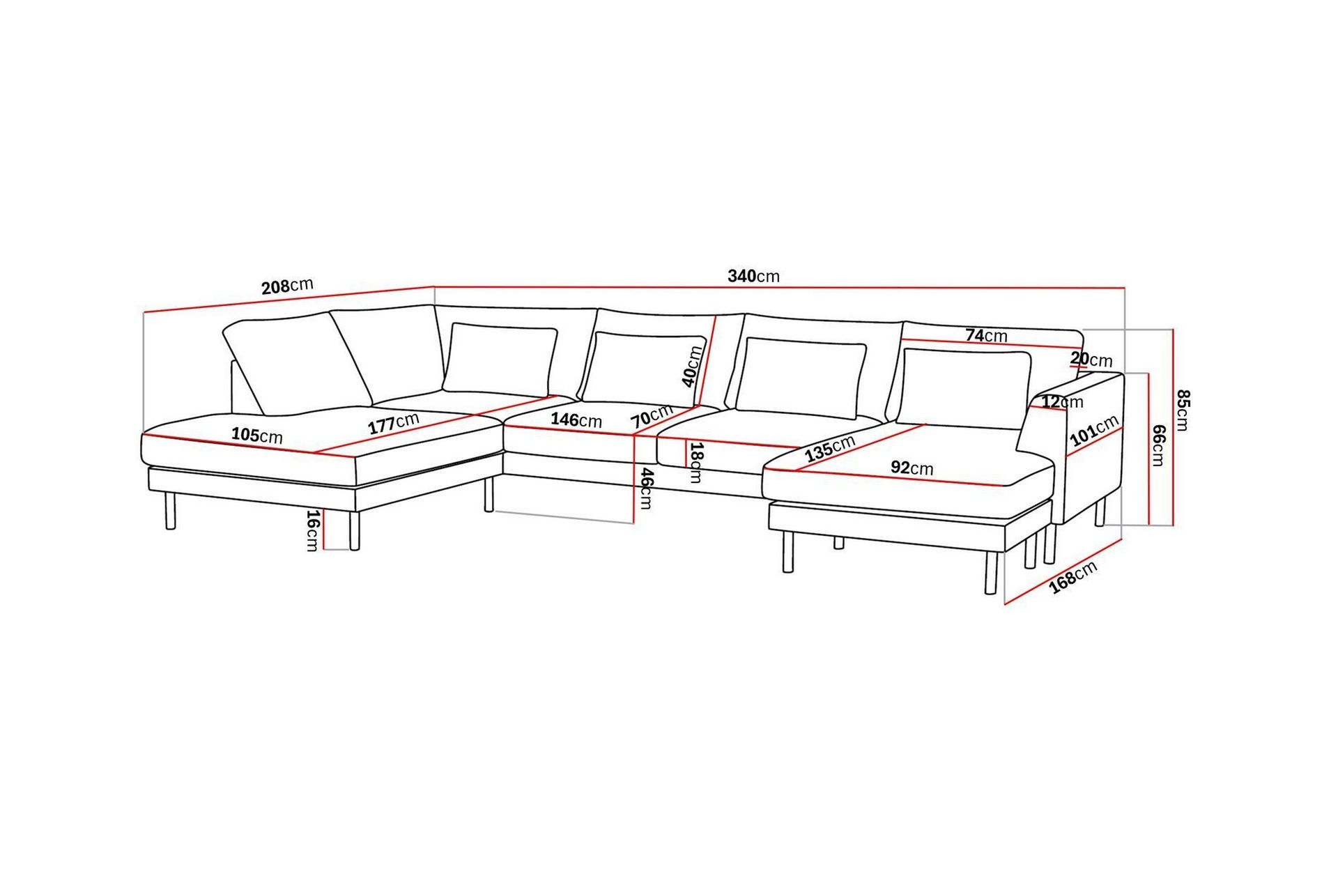 Florenz 4-personers Venstrevendt U-formet Sofa med Divan og Chaiselong i Chenille - Grå / Beige - Møbler - Sofaer - U Sofa