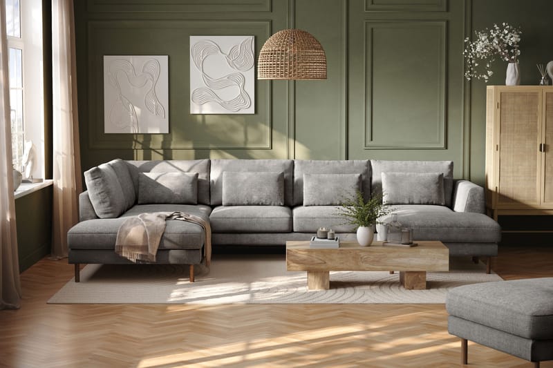 Florenz 4-personers Venstrevendt U-formet Sofa med Divan og Chaiselong i Chenille - Lysegrå - Møbler - Sofaer - U Sofa