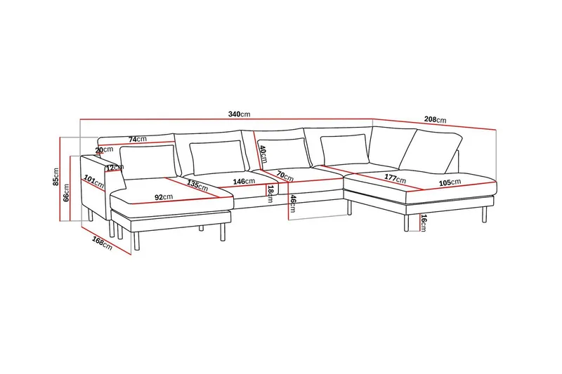 Florenz 4-personers Højrevendt U-formet Sofa med Divan og Chaiselong i Chenille - Grå / Beige - Møbler - Sofaer - U Sofa