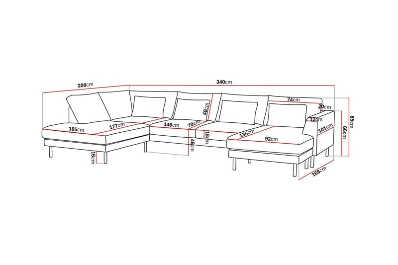 Florenz 4-personers Venstrevendt U-formet Sofa med Divan og Chaiselong i Stof - Beige - Møbler - Sofaer - U Sofa