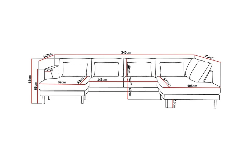 Florenz 4-personers Højrevendt U-formet Sofa med Divan og Chaiselong i Chenille - Grå / Beige - Møbler - Sofaer - U Sofa