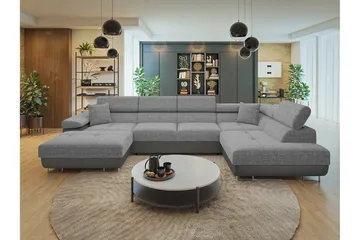 Gabina Sofa med Chaiselong og Divan 4-personers - Beige/Grå - Møbler - Sofaer - Lædersofaer
