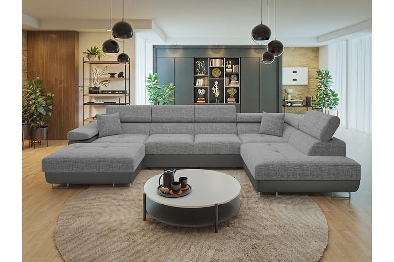 Gabina Sofa med Chaiselong og Divan 4-personers - Beige/Grå - Møbler - Sofaer - Lædersofaer