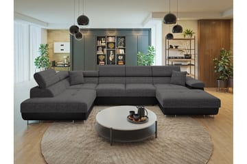 Gabina Sofa med Chaiselong og Divan 4-personers - Sort/Grå - Møbler - Sofaer - Lædersofaer