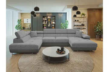 Gabina Sofa med Chaiselong og Divan 4-personers - Beige/Grå - Møbler - Sofaer - Lædersofaer