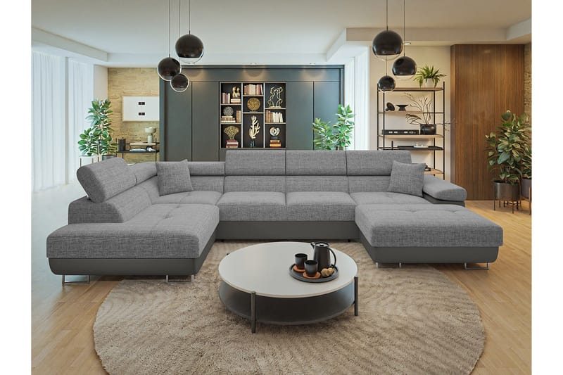 Gabina Sofa med Chaiselong og Divan 4-personers - Beige/Grå - Møbler - Sofaer - Lædersofaer