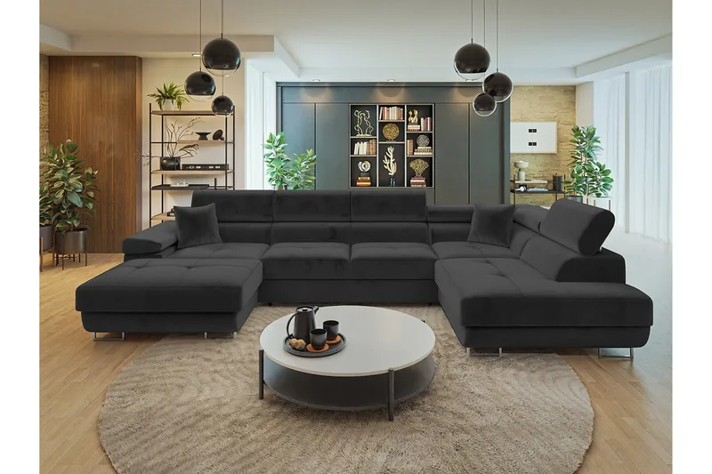 Gabina Sofa med Chaiselong og Divan 4-personers - Sort - Møbler - Sofaer - U Sofa