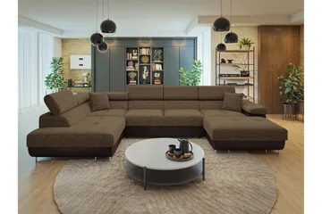 Gabina Sofa med Chaiselong og Divan 4-personers - Brun - Møbler - Sofaer - Lædersofaer