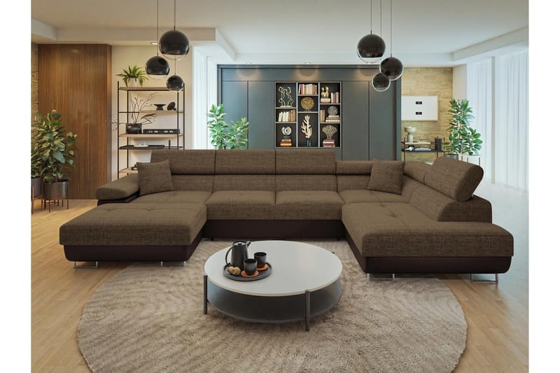 Gabina Sofa med Chaiselong og Divan 4-personers - Brun - Møbler - Sofaer - Lædersofaer