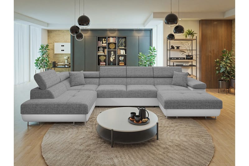 Gabina Sofa med Chaiselong og Divan 4-personers - Hvid/Grå - Møbler - Sofaer - Lædersofaer