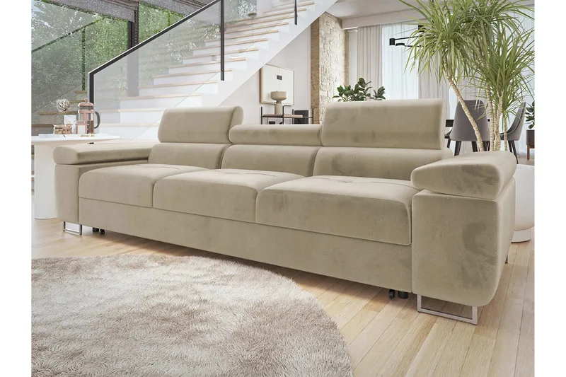 Gabina Sovesofa 3-personers i Plys - Beige - Møbler - Sofaer - Sovesofaer