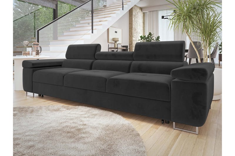Gabina Sovesofa 3-personers i Plys - Sort - Møbler - Sofaer - Sovesofaer