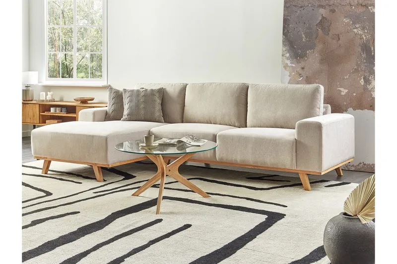 Gaines Hjørnesofa 3-personers - Beige/Lyst træ - Møbler - Sofaer - Hjørnesofa - Hjørnesofa med chaiselong