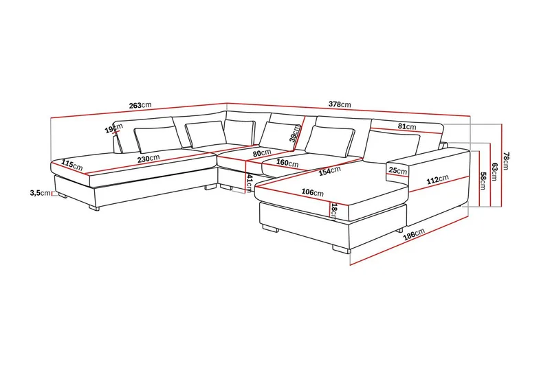 Grande 5-personers U-Sofa med Divan Højre - Beige Stof - Møbler - Sofaer - U Sofa