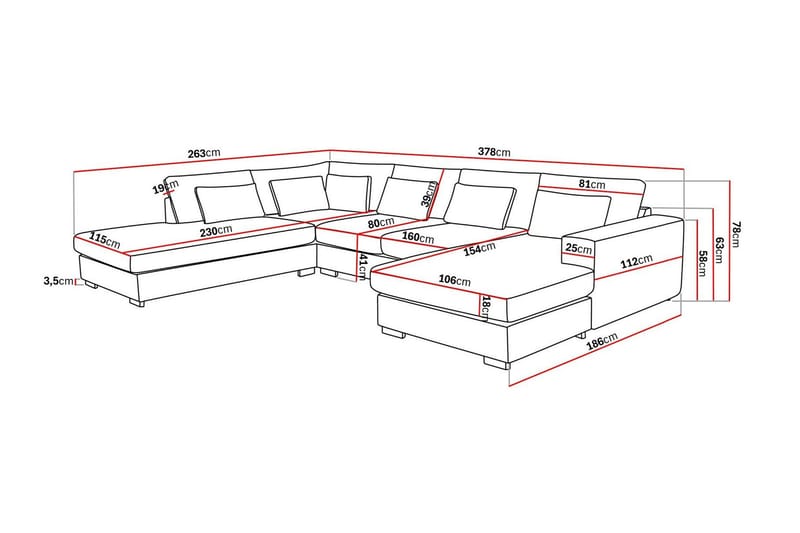Grande 5-personers U-Sofa med Divan Højre - Mørkegrå Fløjl - Møbler - Sofaer - U Sofa