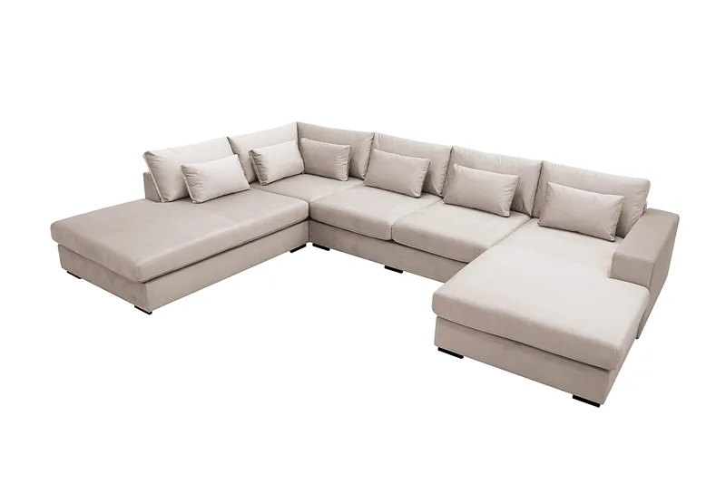 Grande 5-personers U-Sofa med Divan Højre - Beige Fløjl - Møbler - Sofaer - U Sofa