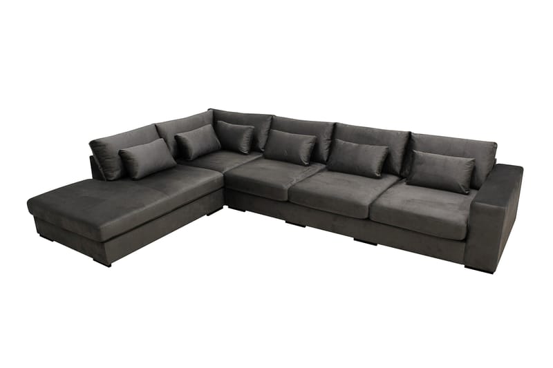 Grande 5-personers Sofa med Chaiselong Venstre - Mørkegrå Fløjl - Møbler - Sofaer - Sofa med chaiselong