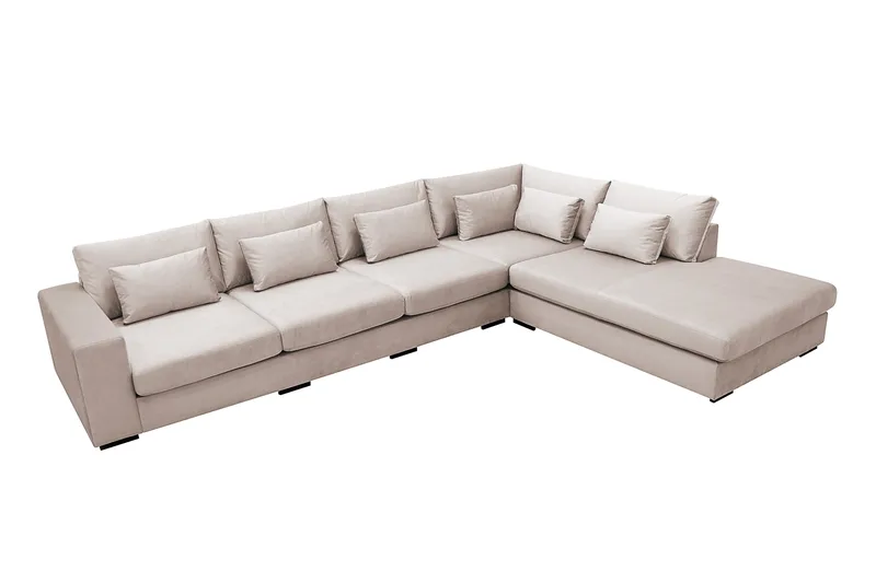 Grande 5-personers Sofa med Chaiselong Højre - Beige Fløjl - Møbler - Sofaer - Sofa med chaiselong