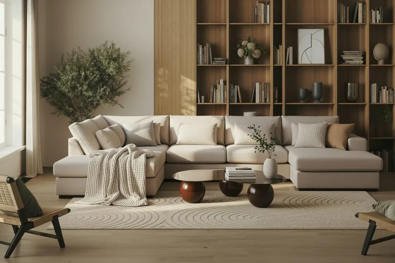 Grande 5-personers U-Sofa med Divan Højre - Beige Fløjl - Møbler - Sofaer - U Sofa
