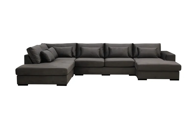 Grande 5-personers U-Sofa med Divan Højre, Mørkegrå Fløjl