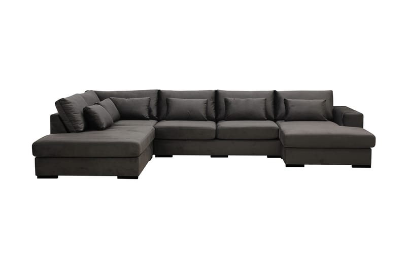 Grande 5-personers U-Sofa med Divan Højre, Mørkegrå Fløjl