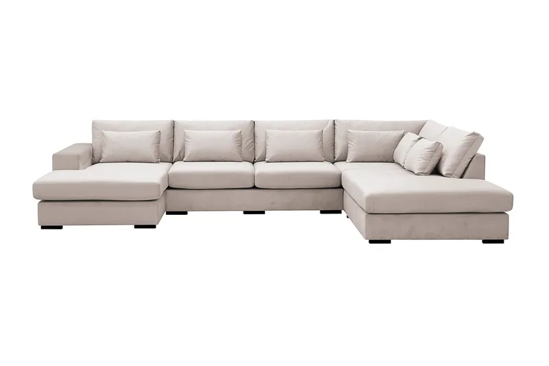Grande 5-personers U-Sofa med Divan Venstre - Beige Fløjl - Møbler - Sofaer - U Sofa
