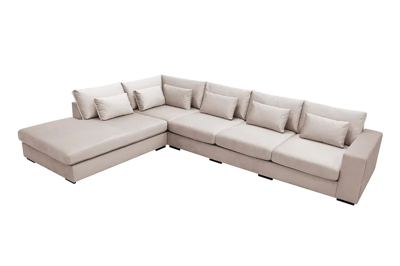 Grande 5-personers Sofa med Chaiselong Venstre - Beige Fløjl - Møbler - Sofaer - Sofa med chaiselong