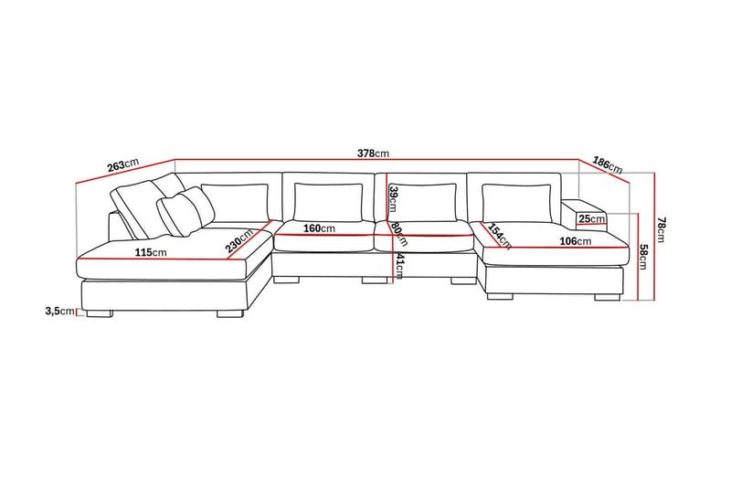 Grande 5-personers U-Sofa med Divan Højre - Mørkegrå Fløjl - Møbler - Sofaer - U Sofa